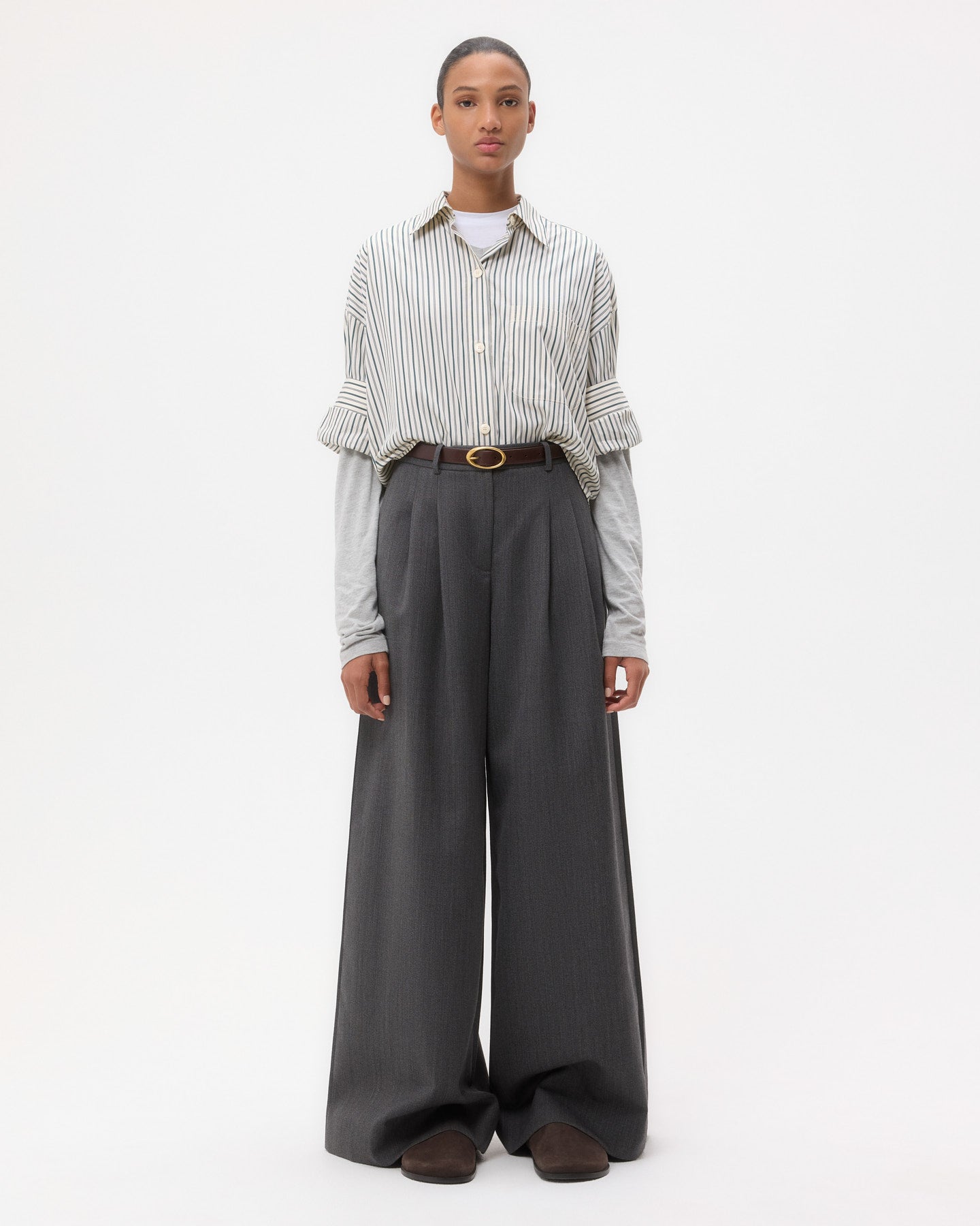 TWP Medium heather grey Avery Pant in Structured Wool Suiting view 6
