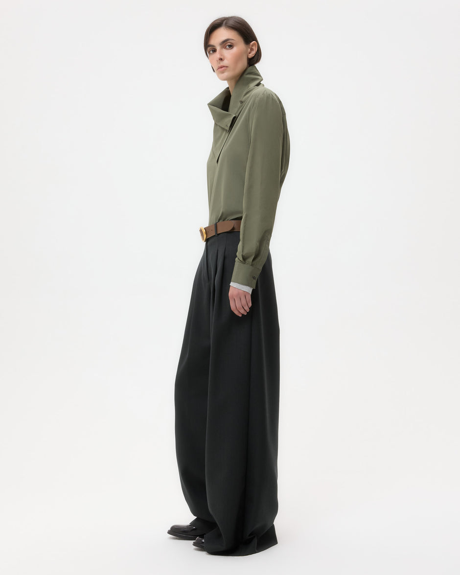 TWP Dark spruce Avery Pant in Structured Wool Suiting view 4