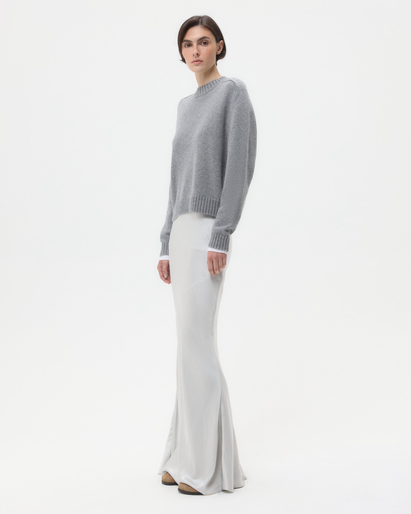 TWP Light grey My Endless Love Skirt in Shiny Satin view 4