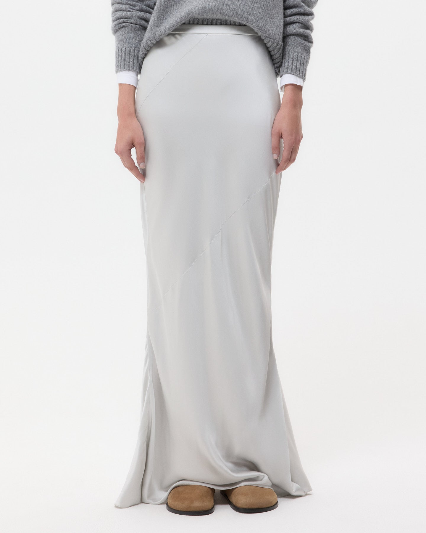 TWP Light grey My Endless Love Skirt in Shiny Satin view 2