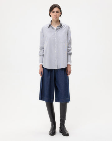 TWP White / grey Big Joe Shirt in Superfine Cotton Mini Stripe view 3