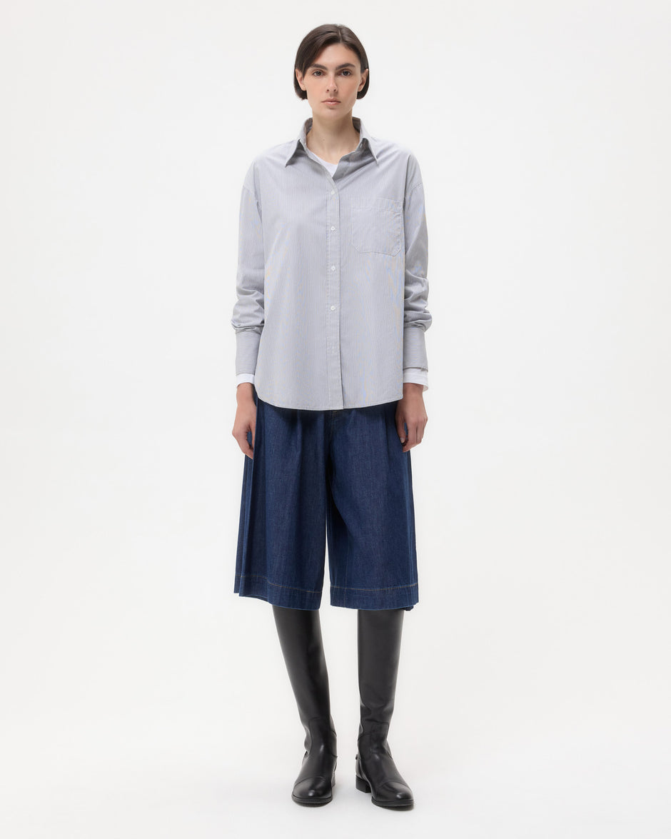 TWP White / grey Big Joe Shirt in Superfine Cotton Mini Stripe view 3