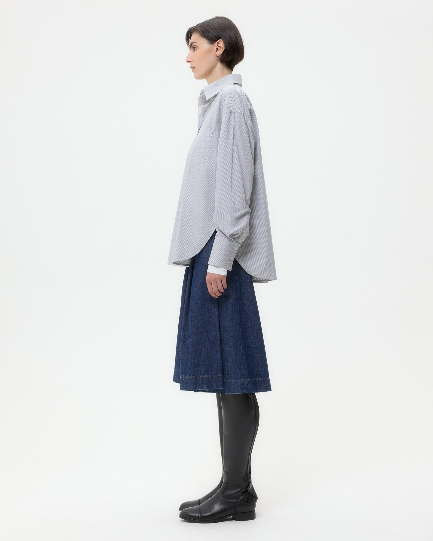 TWP White / grey Big Joe Shirt in Superfine Cotton Mini Stripe view 4