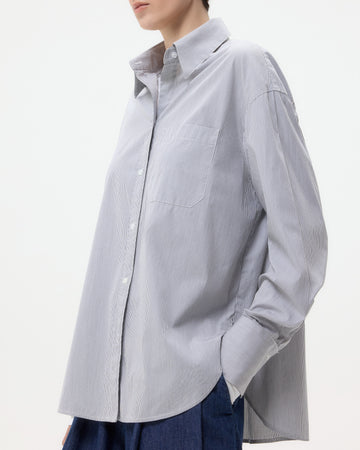 TWP White / grey Big Joe Shirt in Superfine Cotton Mini Stripe view 2
