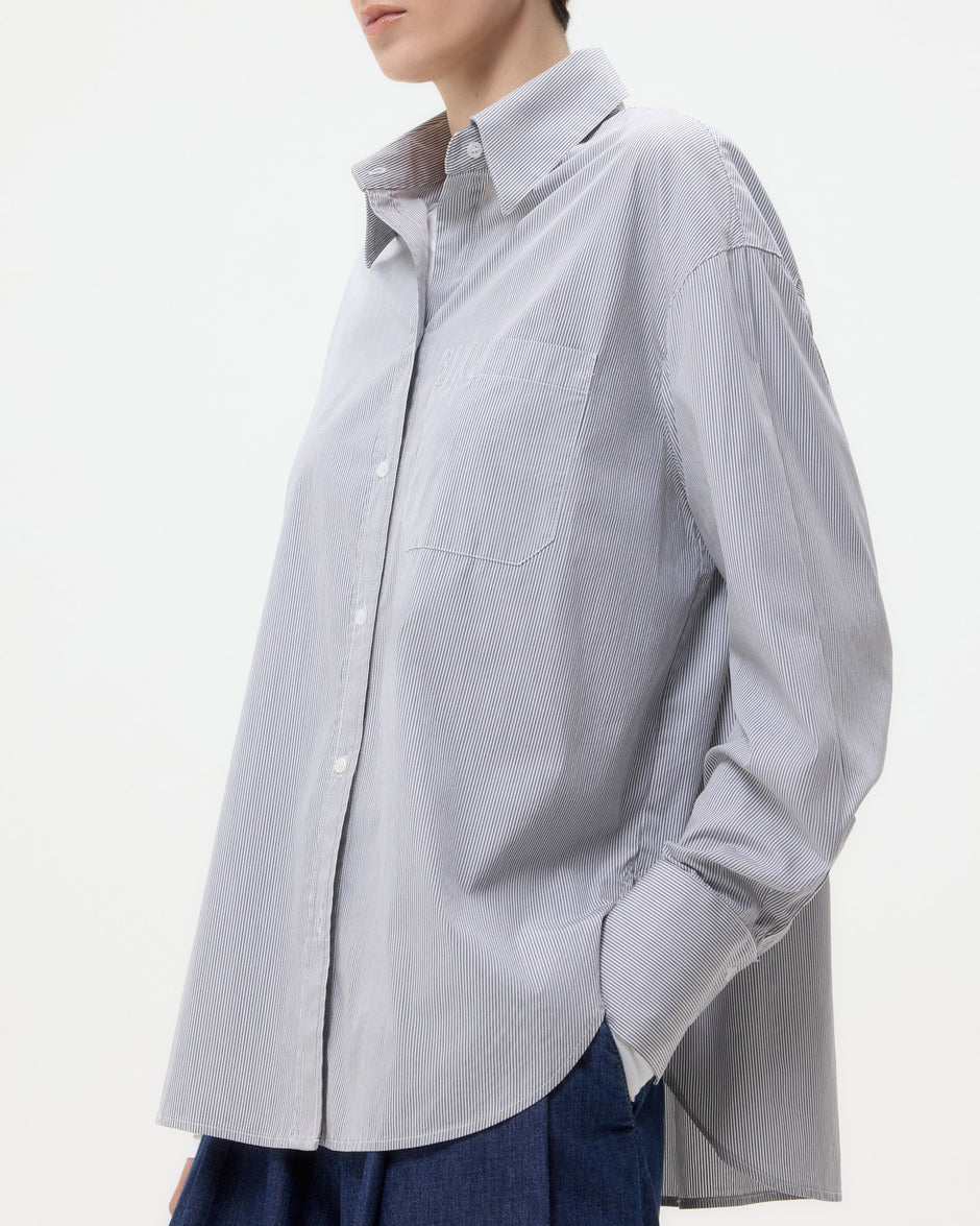 TWP White / grey Big Joe Shirt in Superfine Cotton Mini Stripe view 2