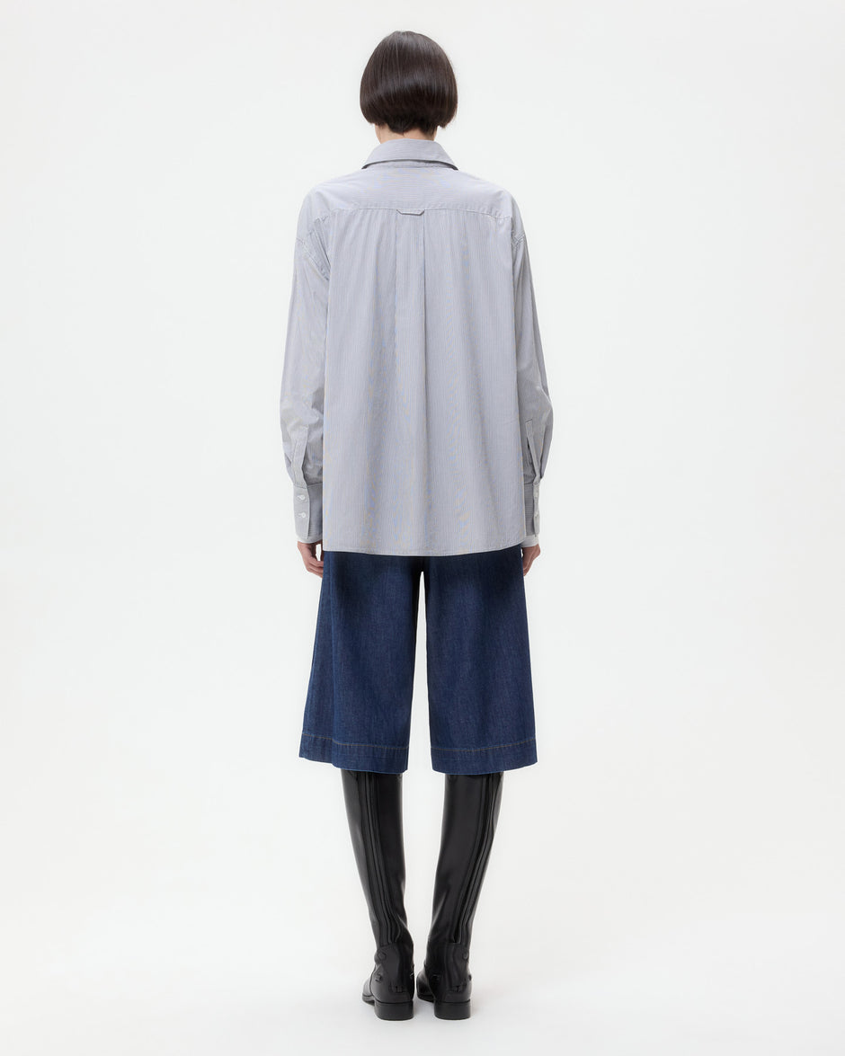 TWP White / grey Big Joe Shirt in Superfine Cotton Mini Stripe view 5