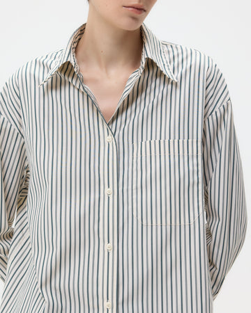 TWP Ivory/cilantro Big Joe Shirt in Dancing Striped Cotton Shirting view 2