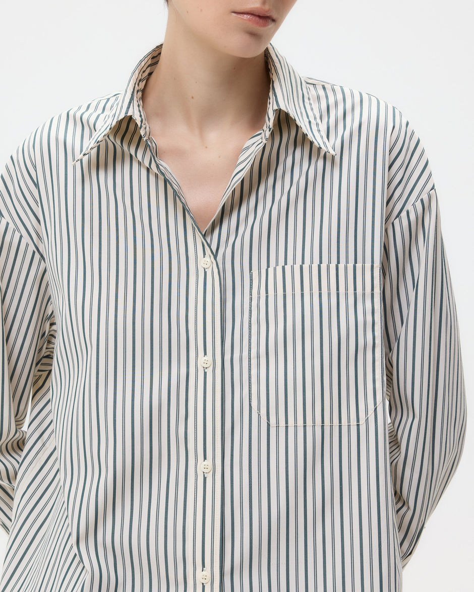 TWP Ivory/cilantro Big Joe Shirt in Dancing Striped Cotton Shirting view 2