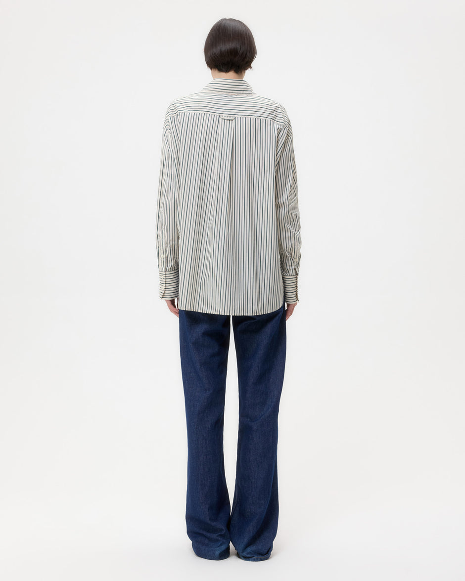 TWP Ivory/cilantro Big Joe Shirt in Dancing Striped Cotton Shirting view 5