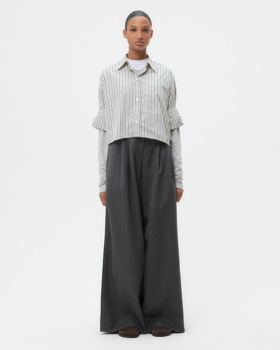 TWP Ivory/cilantro Next Ex Shirt in Dancing Striped Cotton Shirting view 4