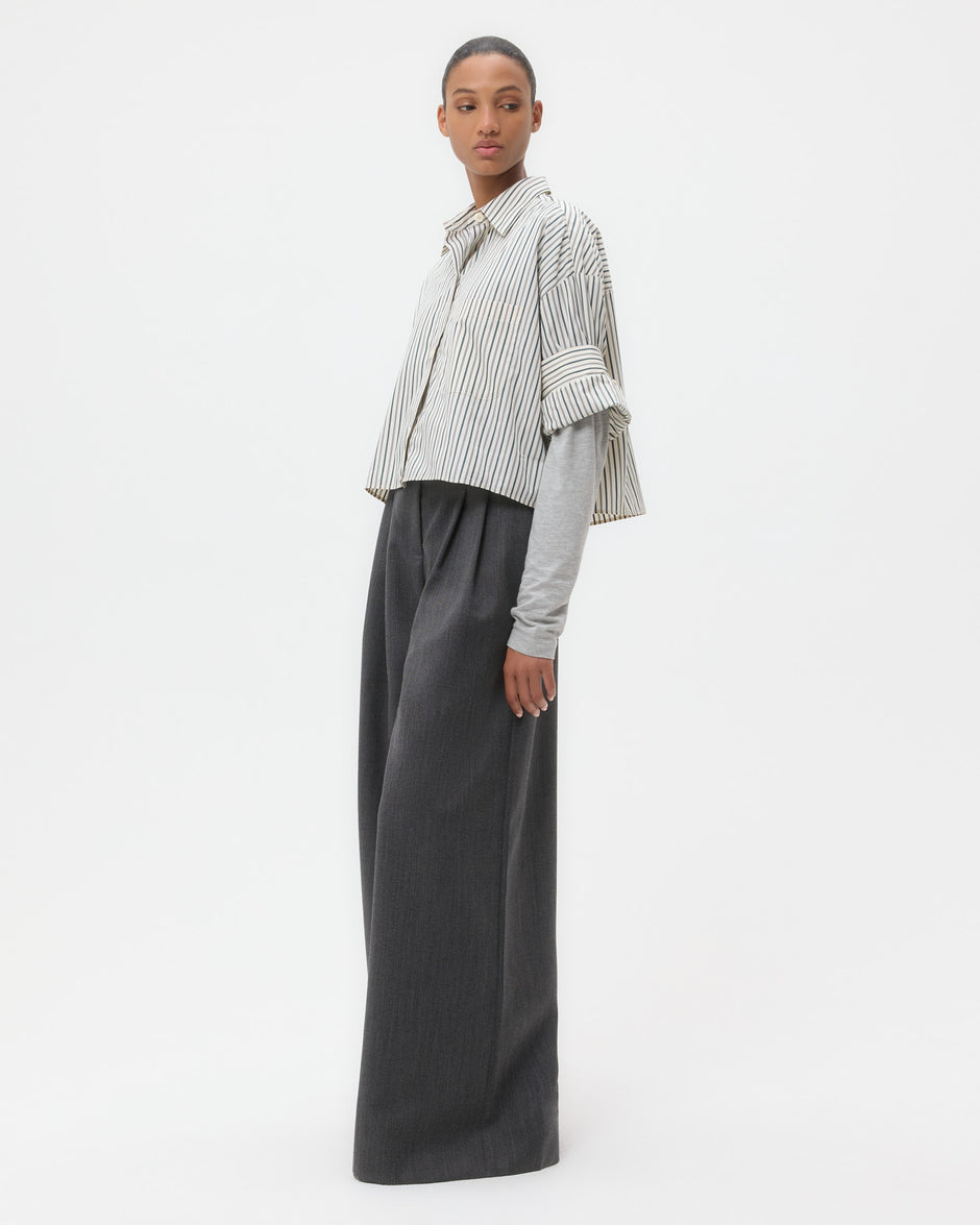 TWP Ivory/cilantro Next Ex Shirt in Dancing Striped Cotton Shirting view 6