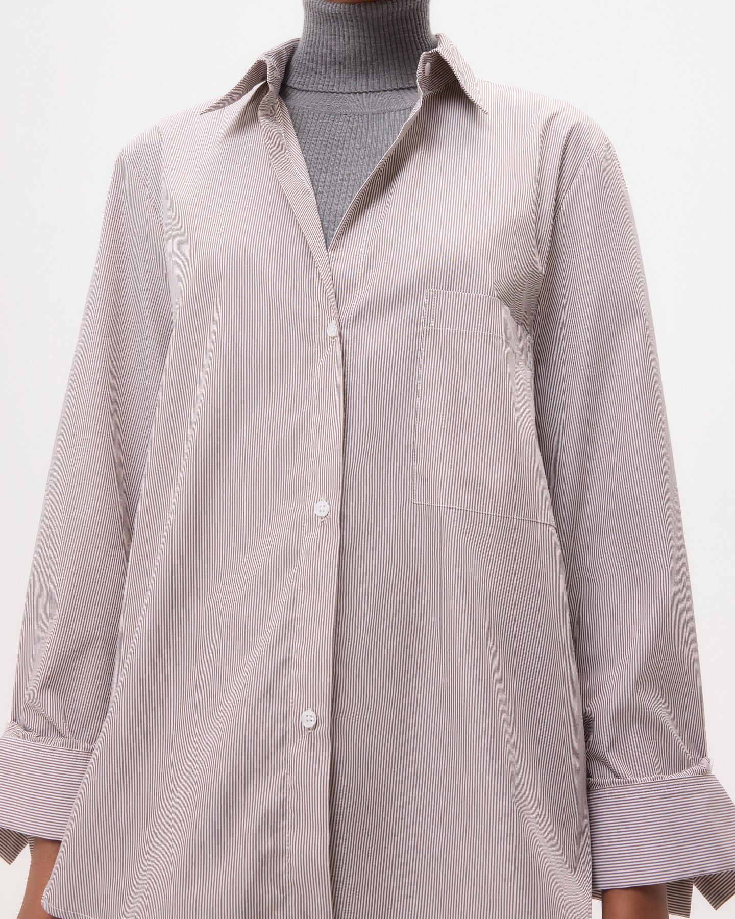 TWP White/chocolate Next Morning Shirt in Superfine Mini Stripe view 4