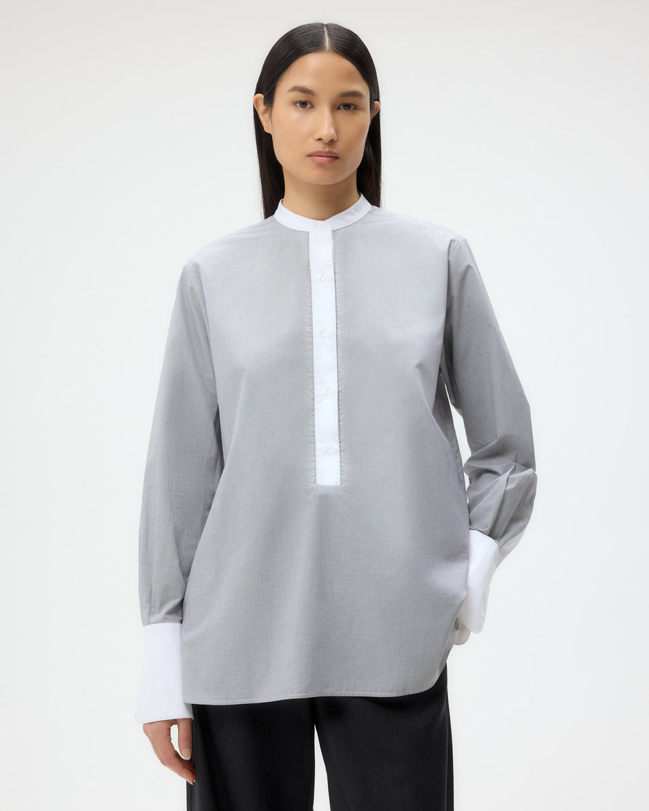 TWP White/black Simple Man Shirt in Micro Windowpane Check Cotton view 2