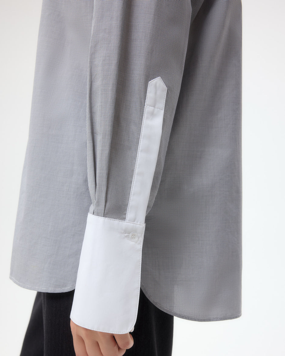 TWP White/black Simple Man Shirt in Micro Windowpane Check Cotton view 3