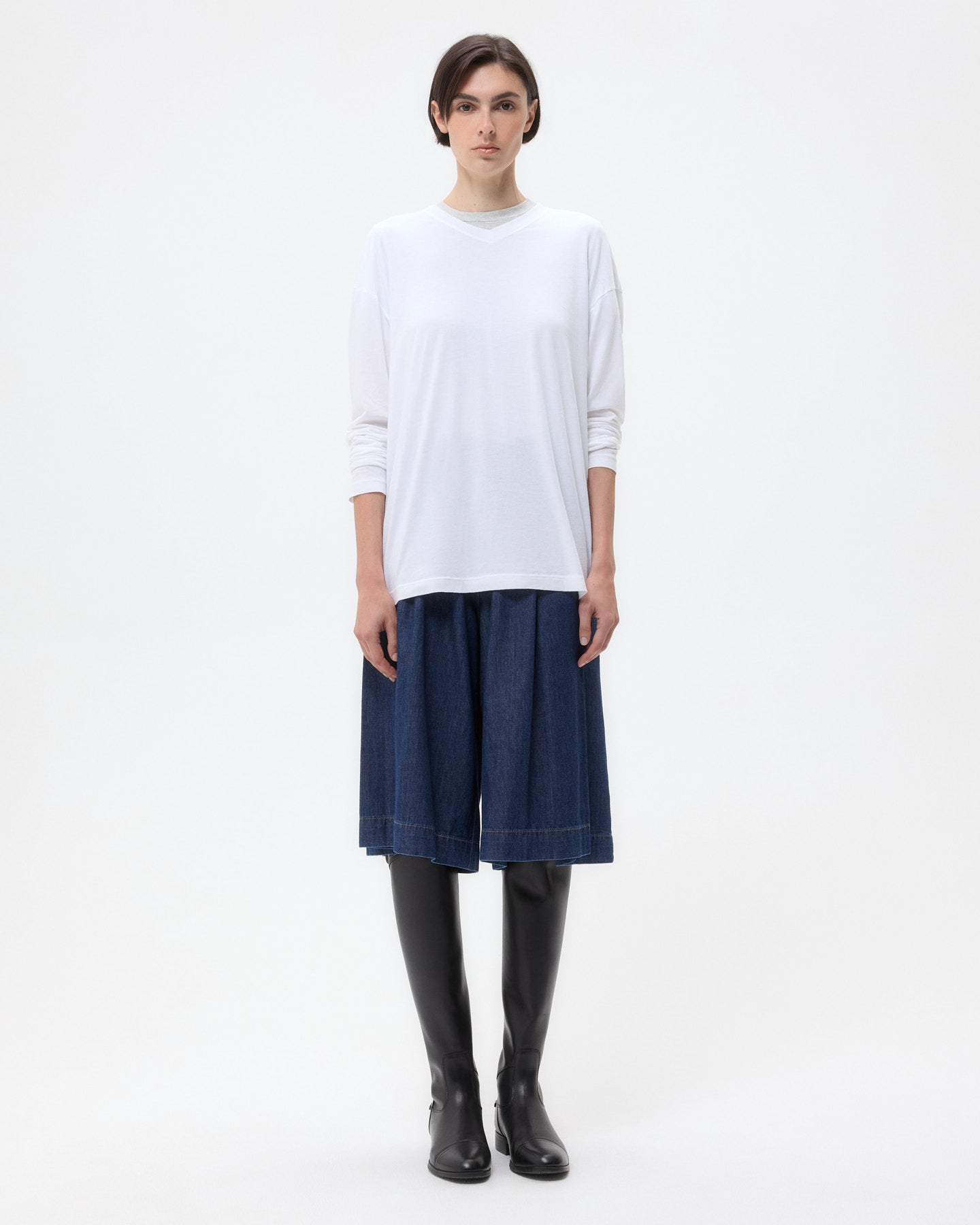 TWP White LS High V Shirt in Supima Cotton view 4