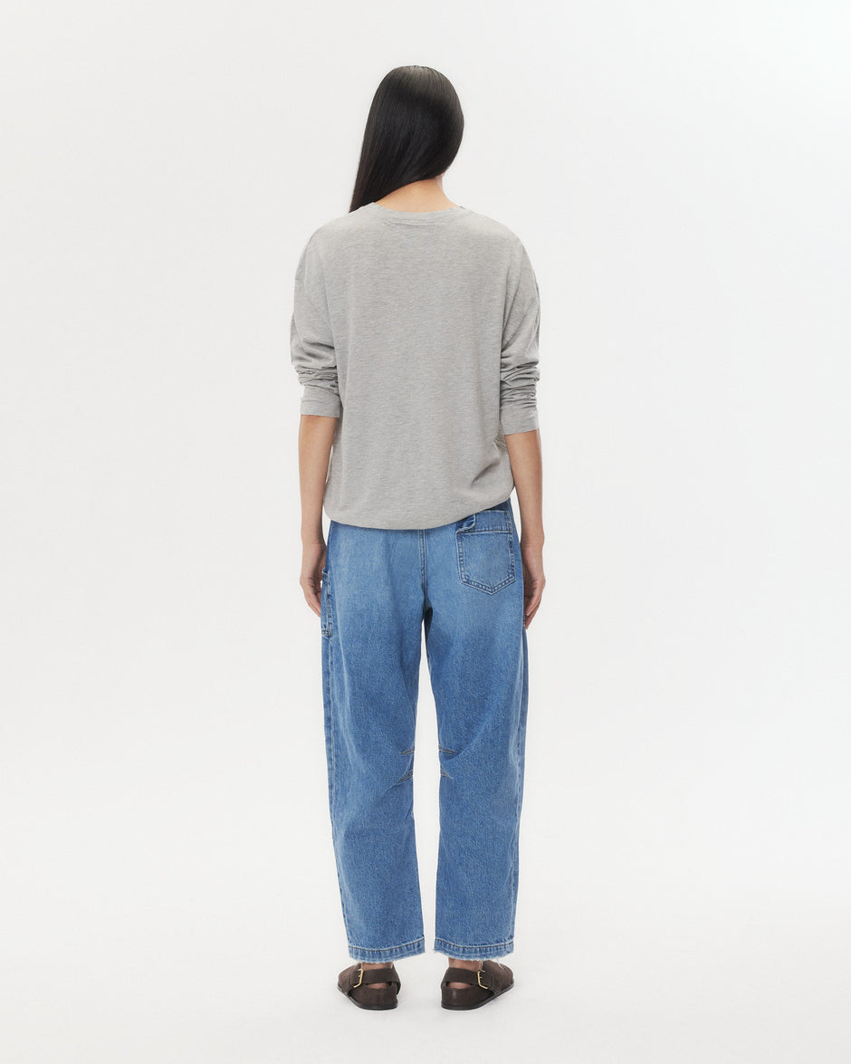 TWP Light heather grey LS High V Shirt in Supima Cotton view 5
