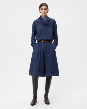 TWP Dark stone Steffens Short in Shirting Denim view 4