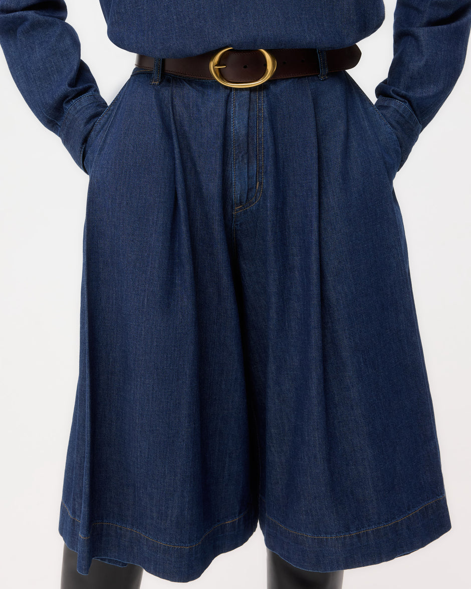 TWP Dark stone Steffens Short in Shirting Denim view 3