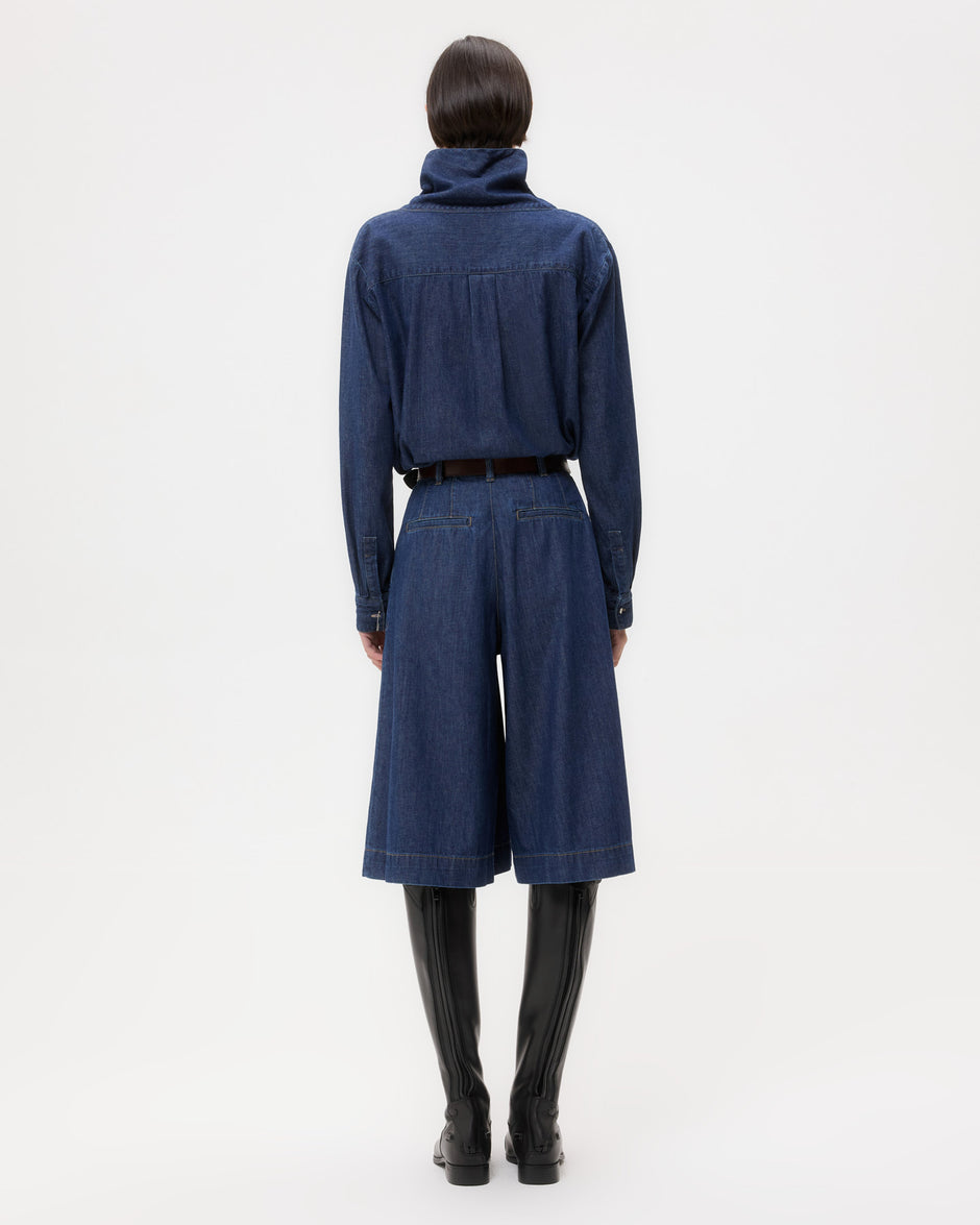 TWP Dark stone Steffens Short in Shirting Denim view 6