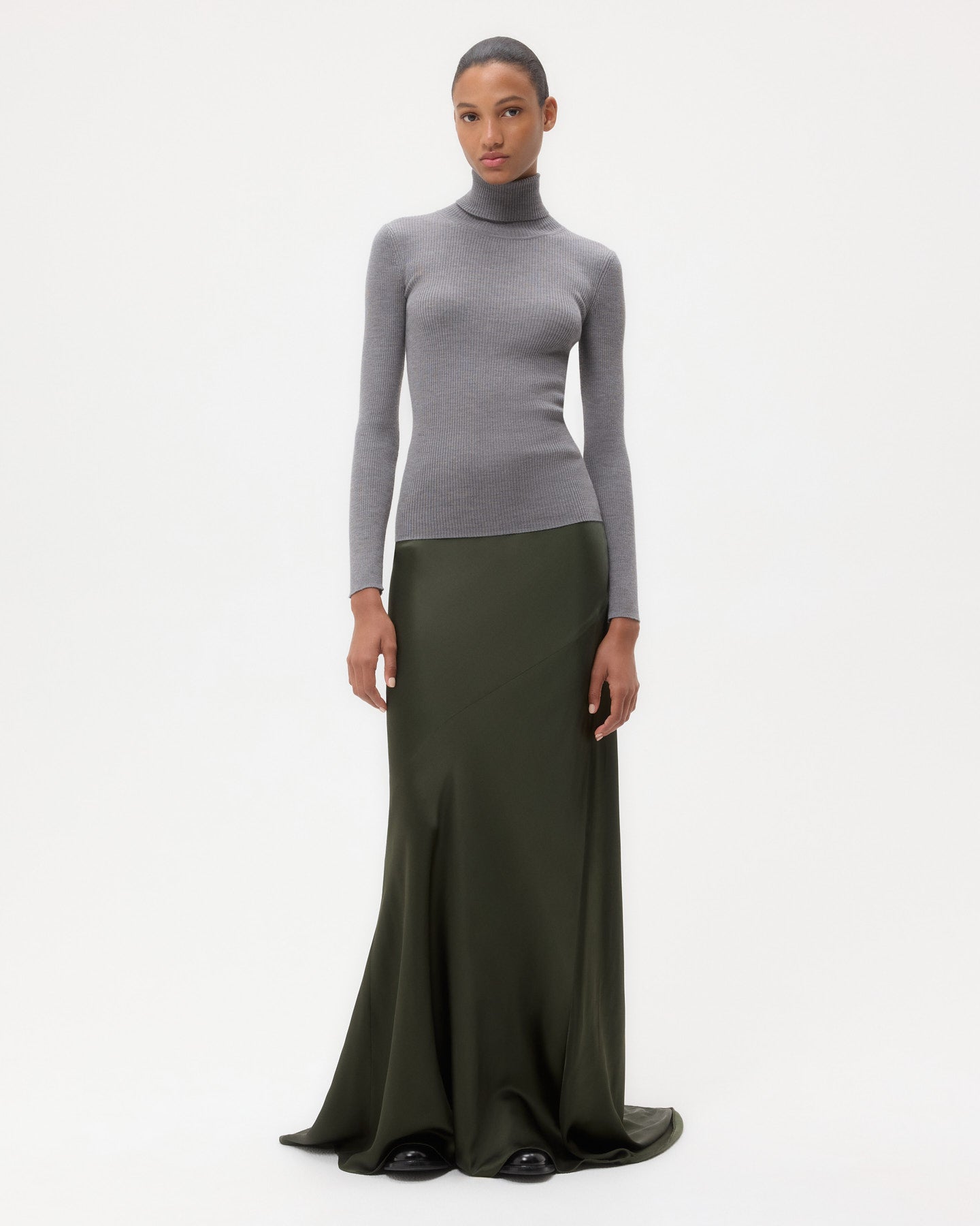 TWP Medium heather grey Knit Turtleneck in Merino Wool view 3