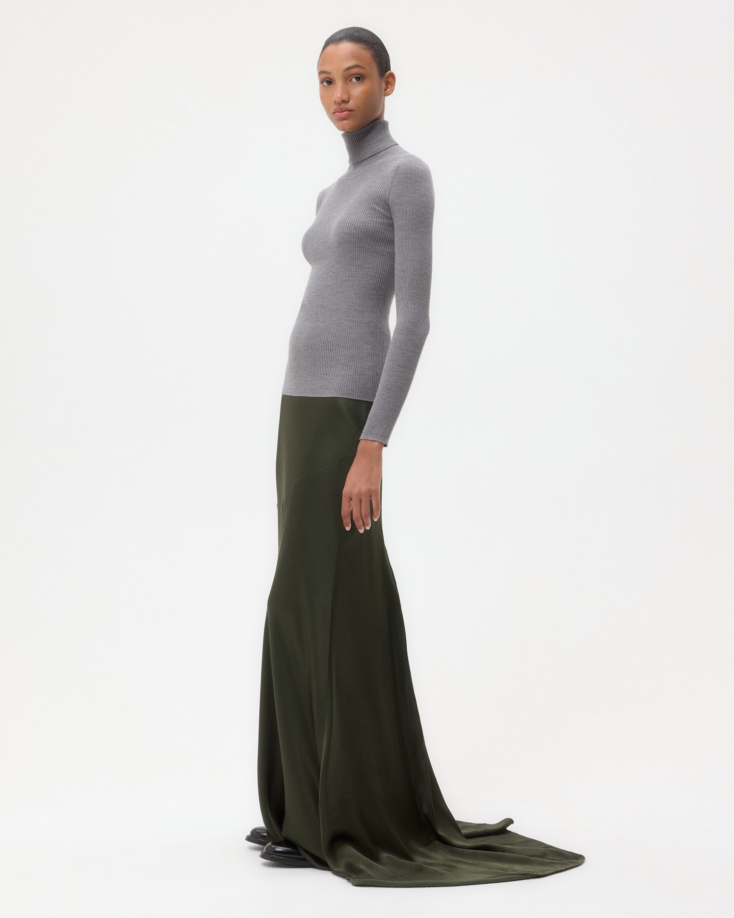 TWP Medium heather grey Knit Turtleneck in Merino Wool view 4