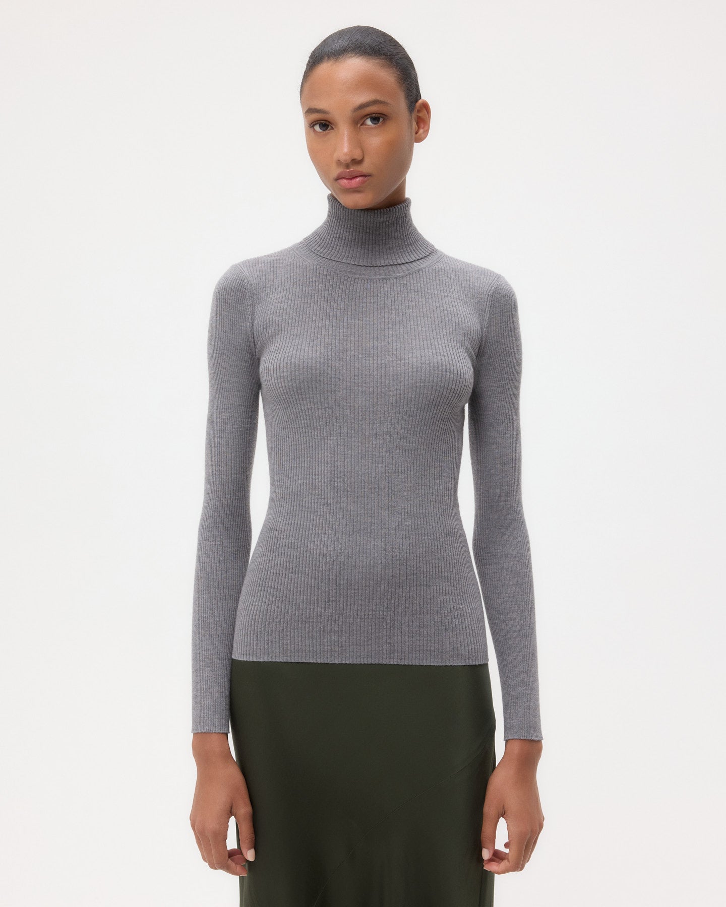 TWP Medium heather grey Knit Turtleneck in Merino Wool view 1