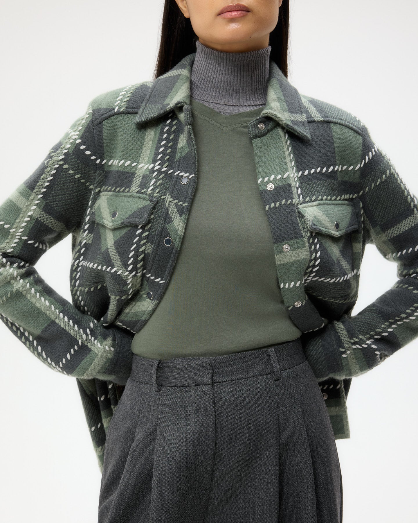 TWP Grey green multi Rancher's Cardigan in Cashmere view 2