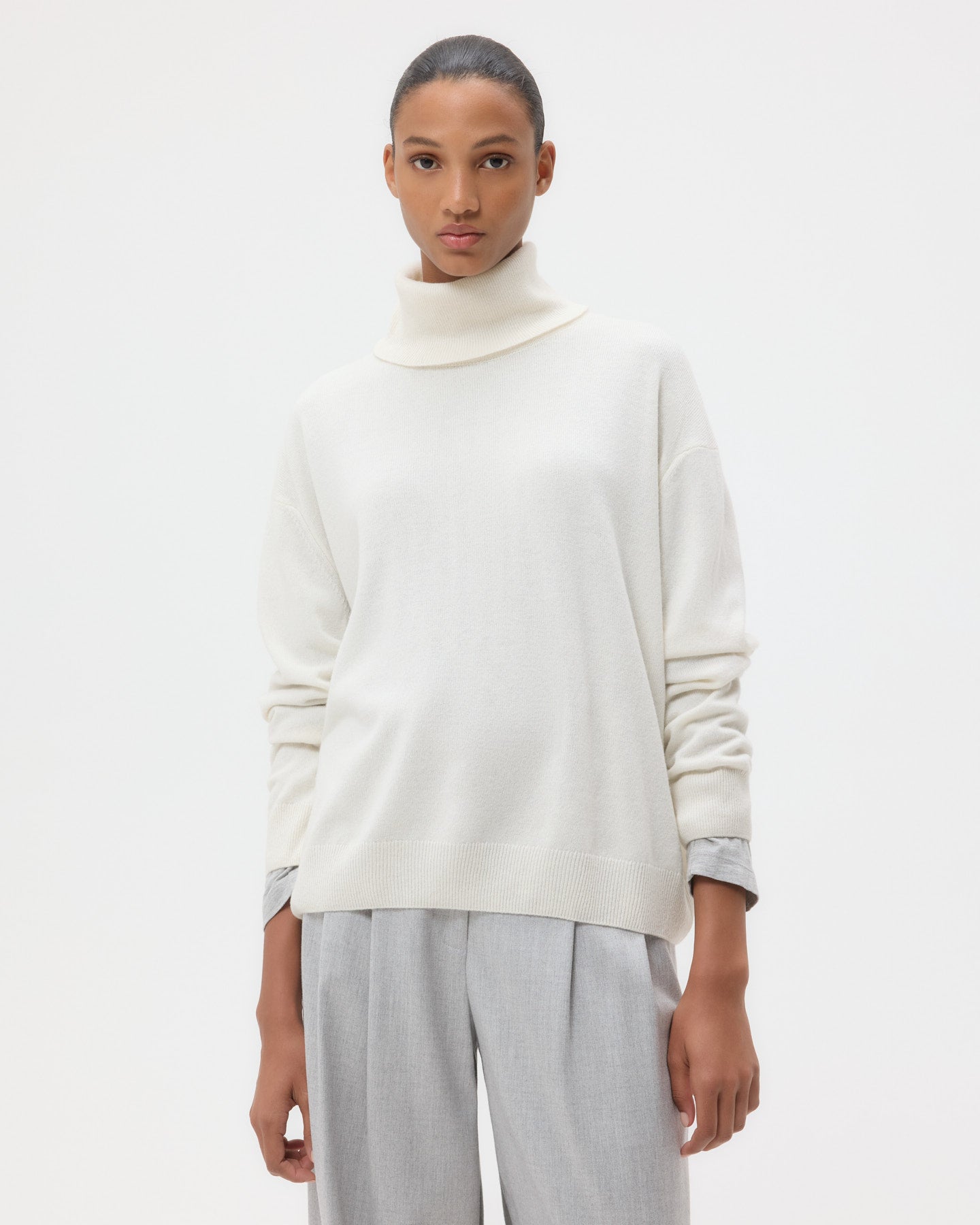 TWP Ivory Easy T Neck Sweater in Cashmere view 2