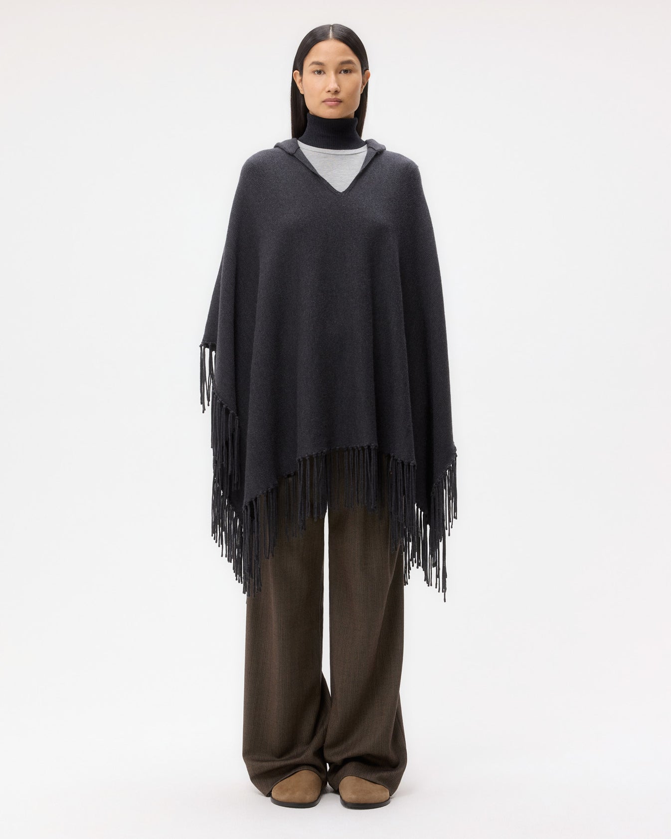 TWP Charcoal heather grey Take Me Home Poncho in Merino Wool view 3