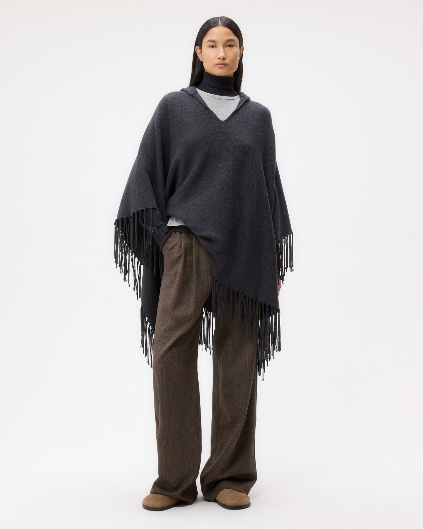 TWP Charcoal heather grey Take Me Home Poncho in Merino Wool view 1