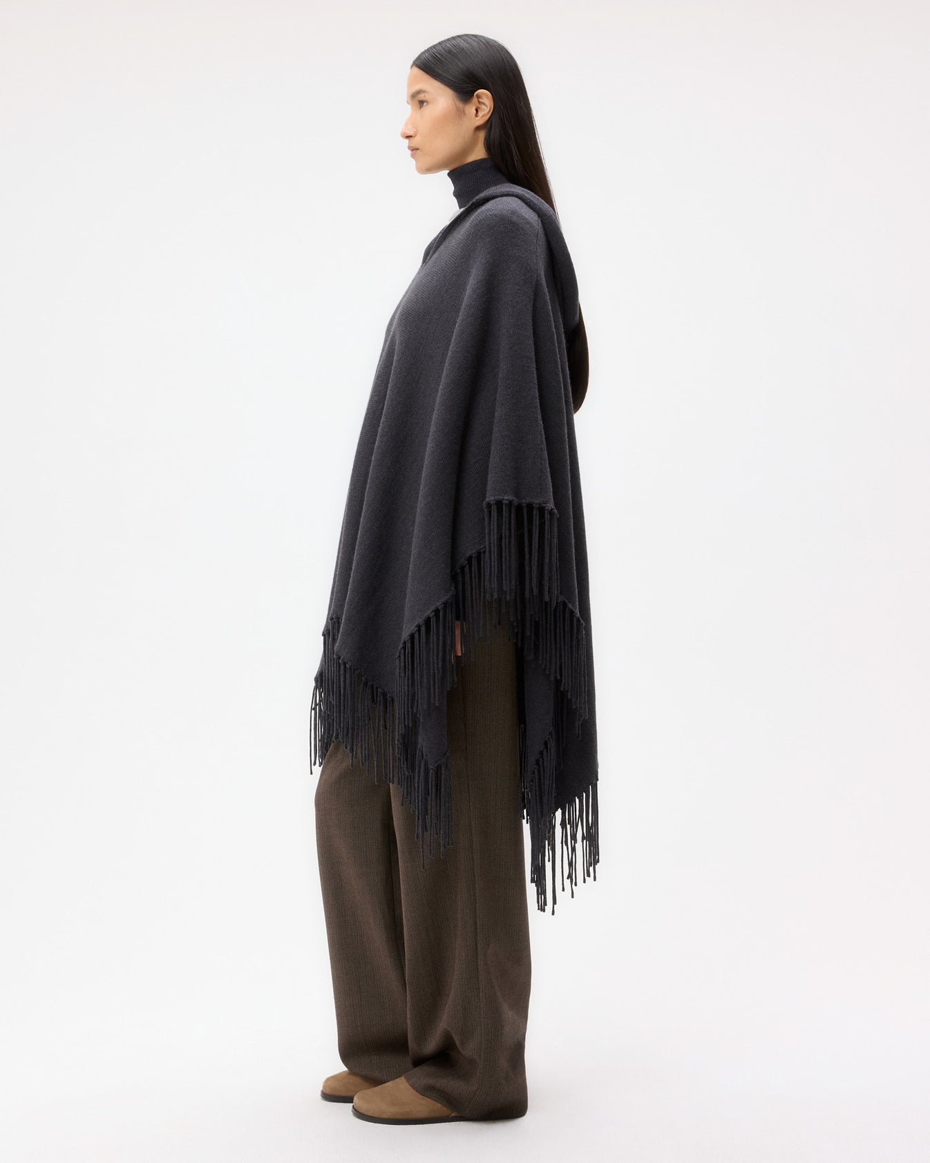 TWP Charcoal heather grey Take Me Home Poncho in Merino Wool view 4