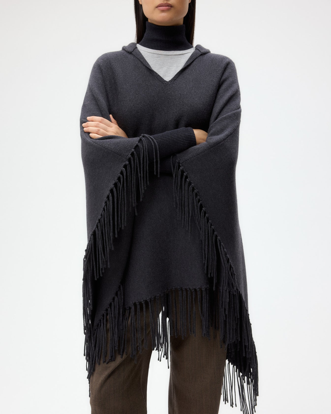 TWP Charcoal heather grey Take Me Home Poncho in Merino Wool view 2