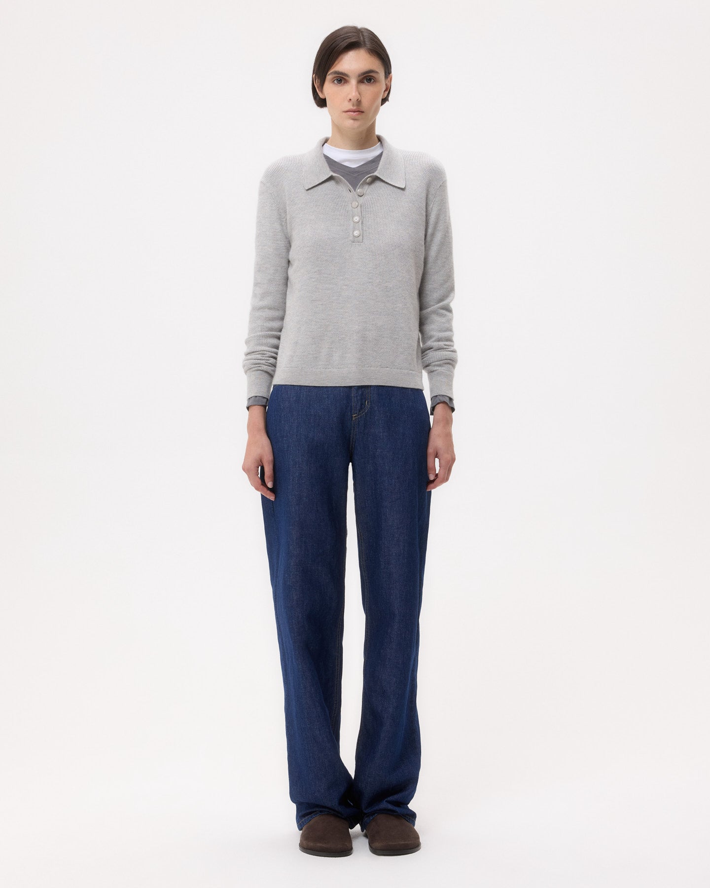 TWP Light heather grey Jorden Polo in Cashmere view 6