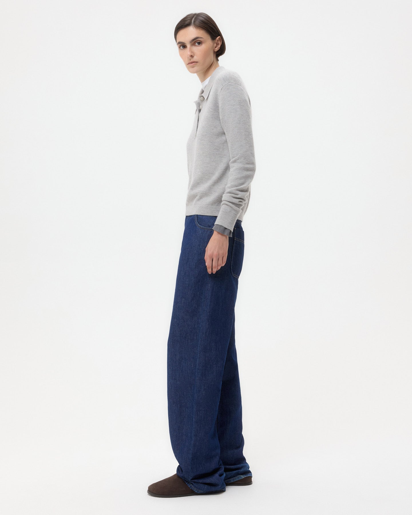 TWP Light heather grey Jorden Polo in Cashmere view 4