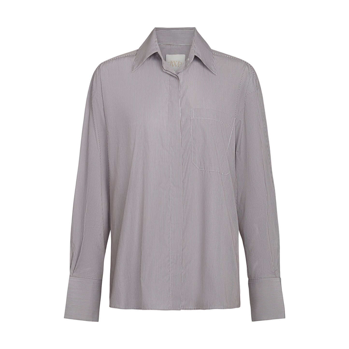 TWP White/chocolate E.B. Shirt in Superfine Cotton Mini Stripe view 1