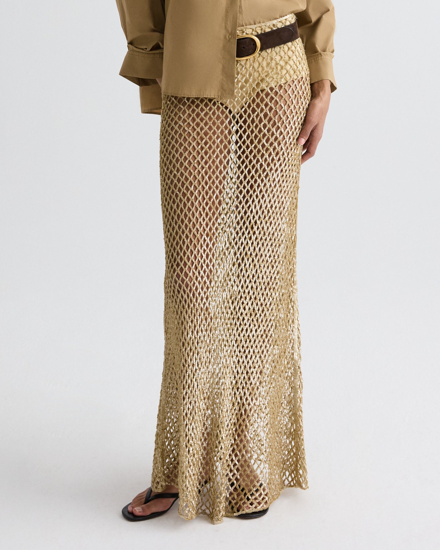 Olive grey Sheer Intent Skirt in Sequin Netting | TWP