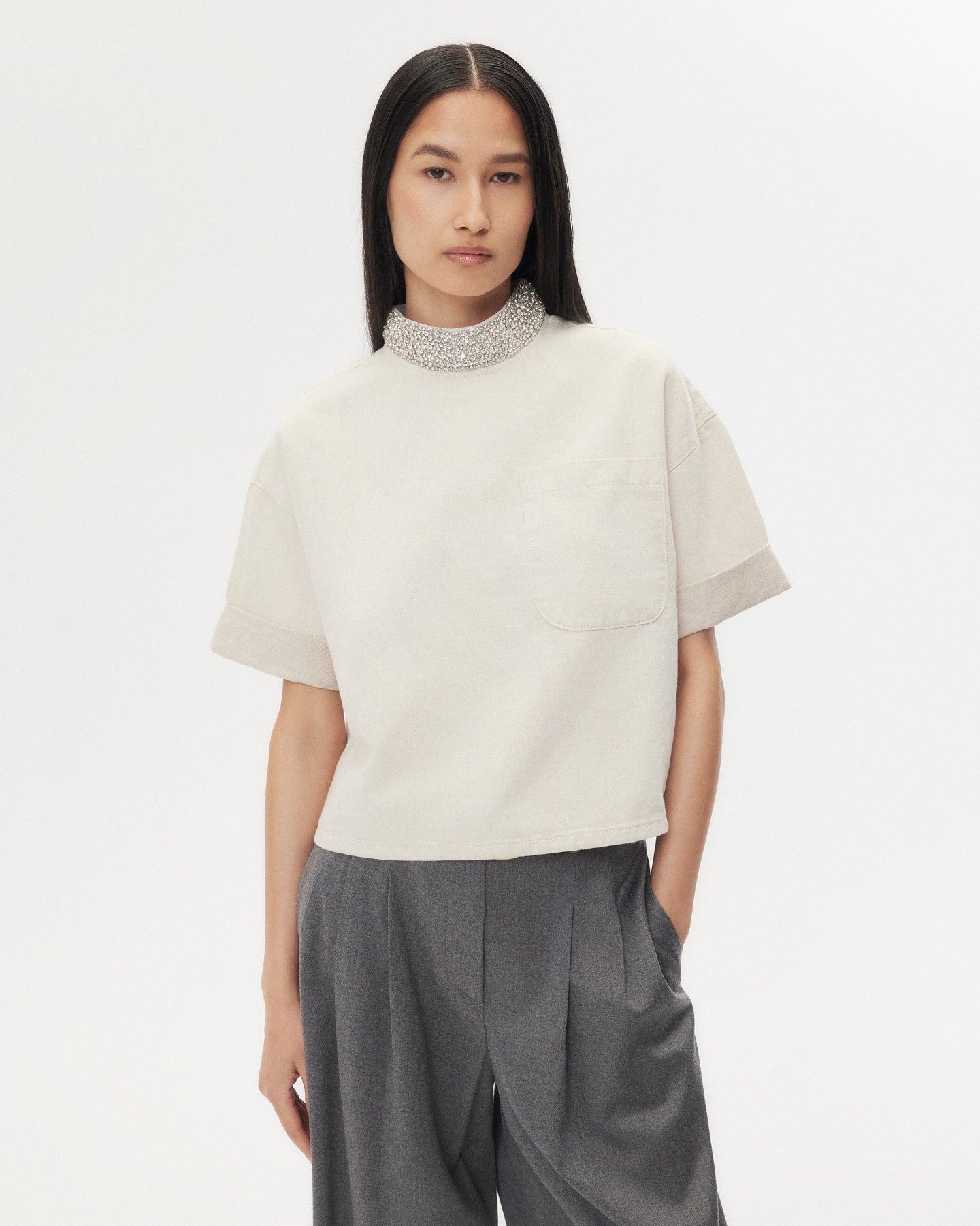 TWP Natural Ex T With Crystal Collar in Japanese Denim view 1