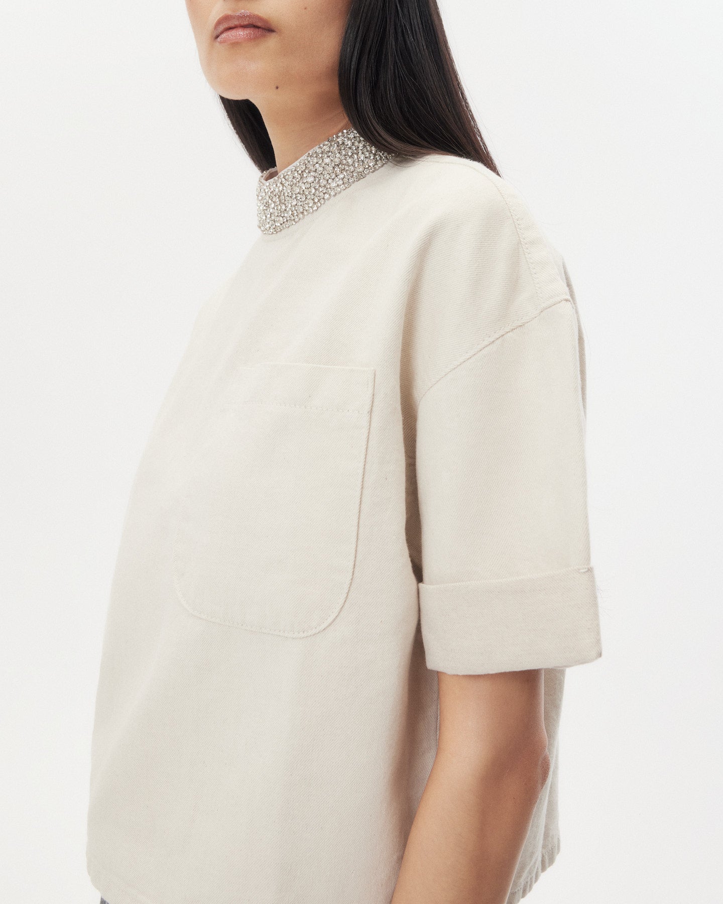TWP Natural Ex T With Crystal Collar in Japanese Denim view 2
