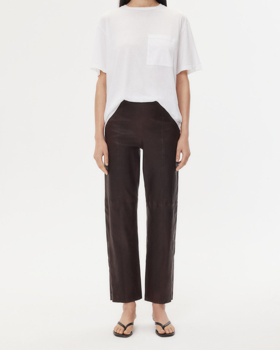TWP Chocolate Logan Pant in Stretch Leather view 2