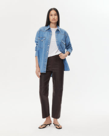 TWP Chocolate Logan Pant in Stretch Leather view 4