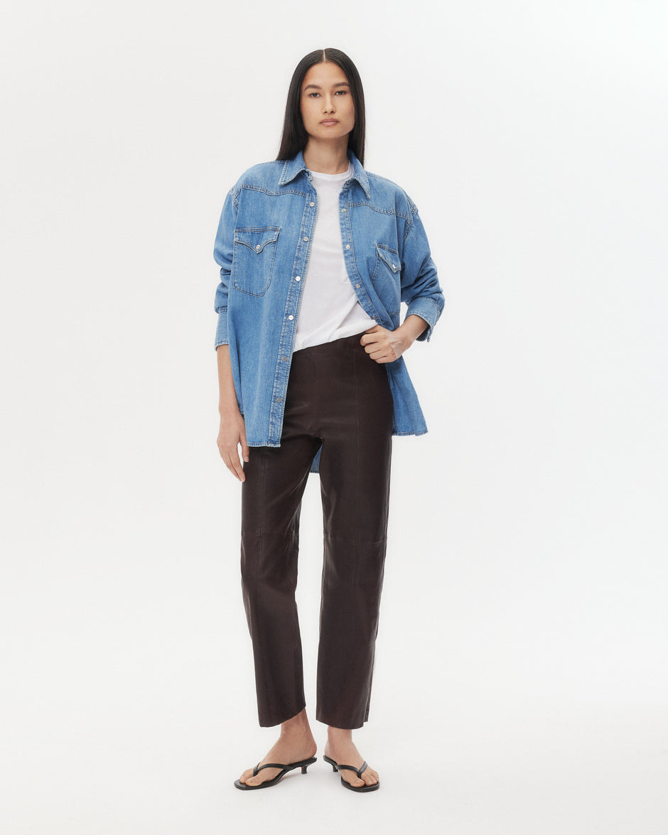 TWP Chocolate Logan Pant in Stretch Leather view 4