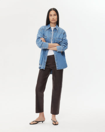 TWP Chocolate Logan Pant in Stretch Leather view 5