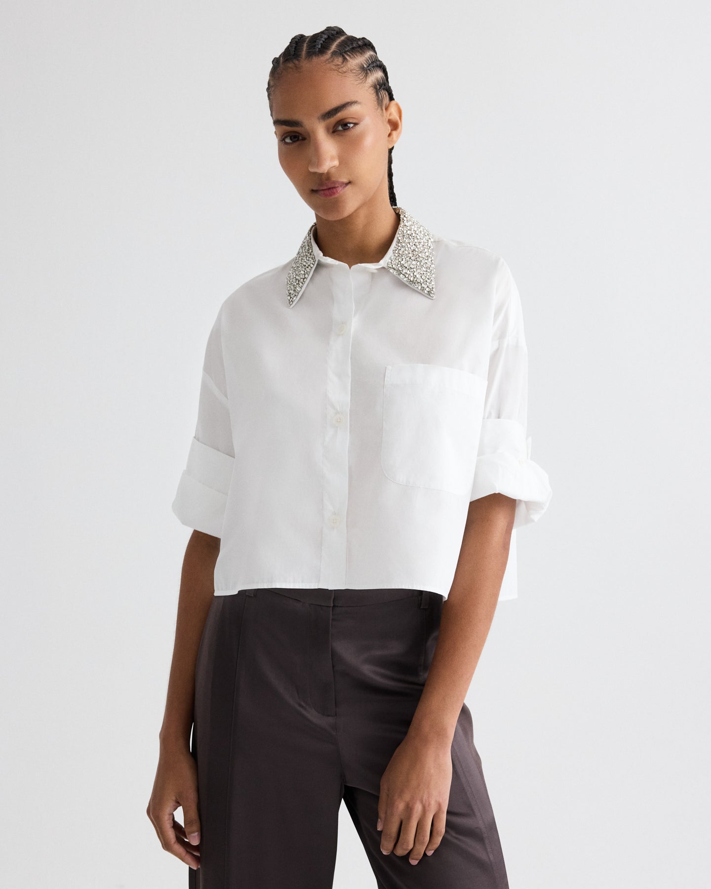 White Next Ex Shirt with Crystal Collar in Super Compact Poplin | TWP