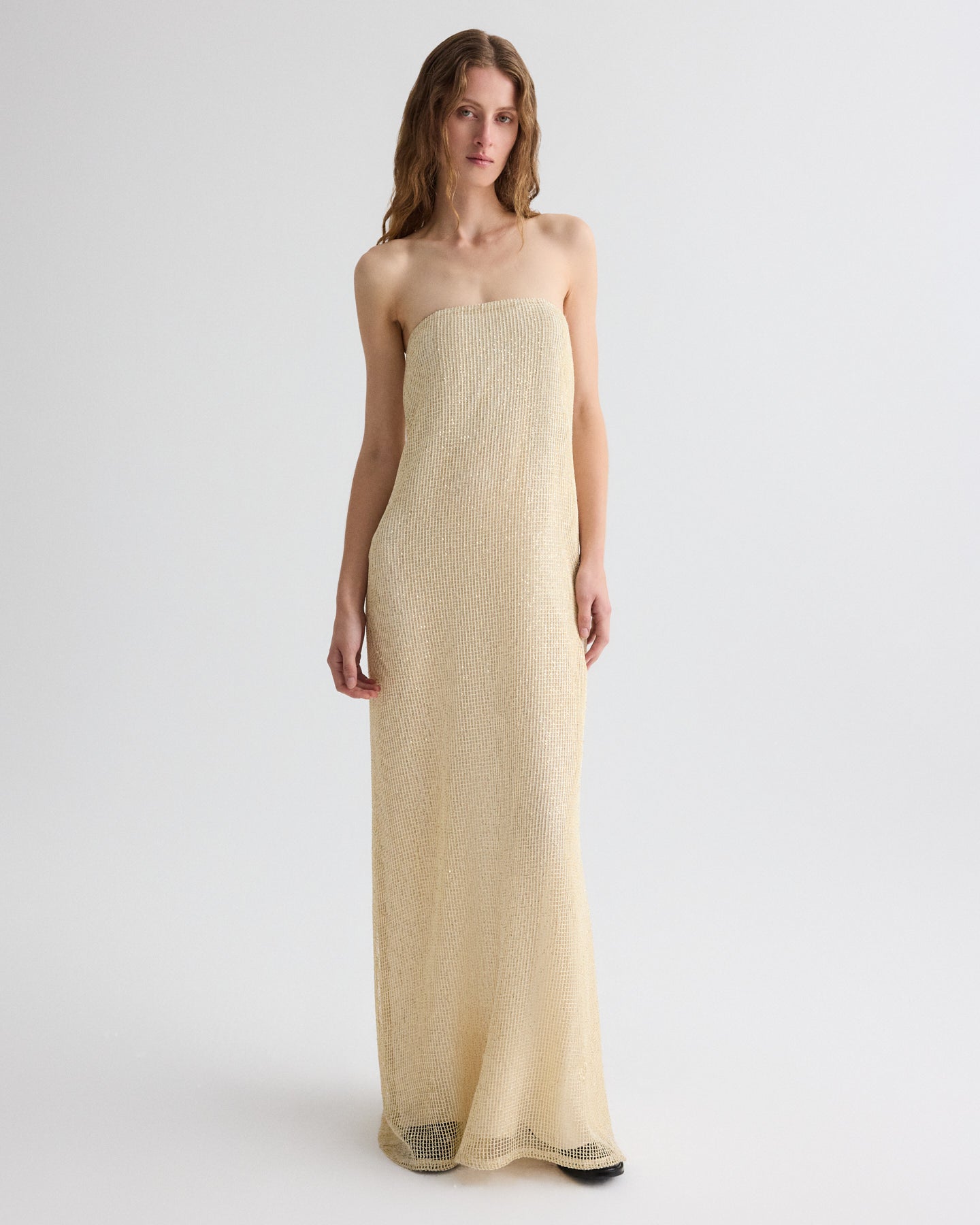 Ivory / gold Carolyn's Gown in Mini Sequin Netting | TWP Ivory / gold Carolyn's Gown in Mini Sequin Netting | TWP