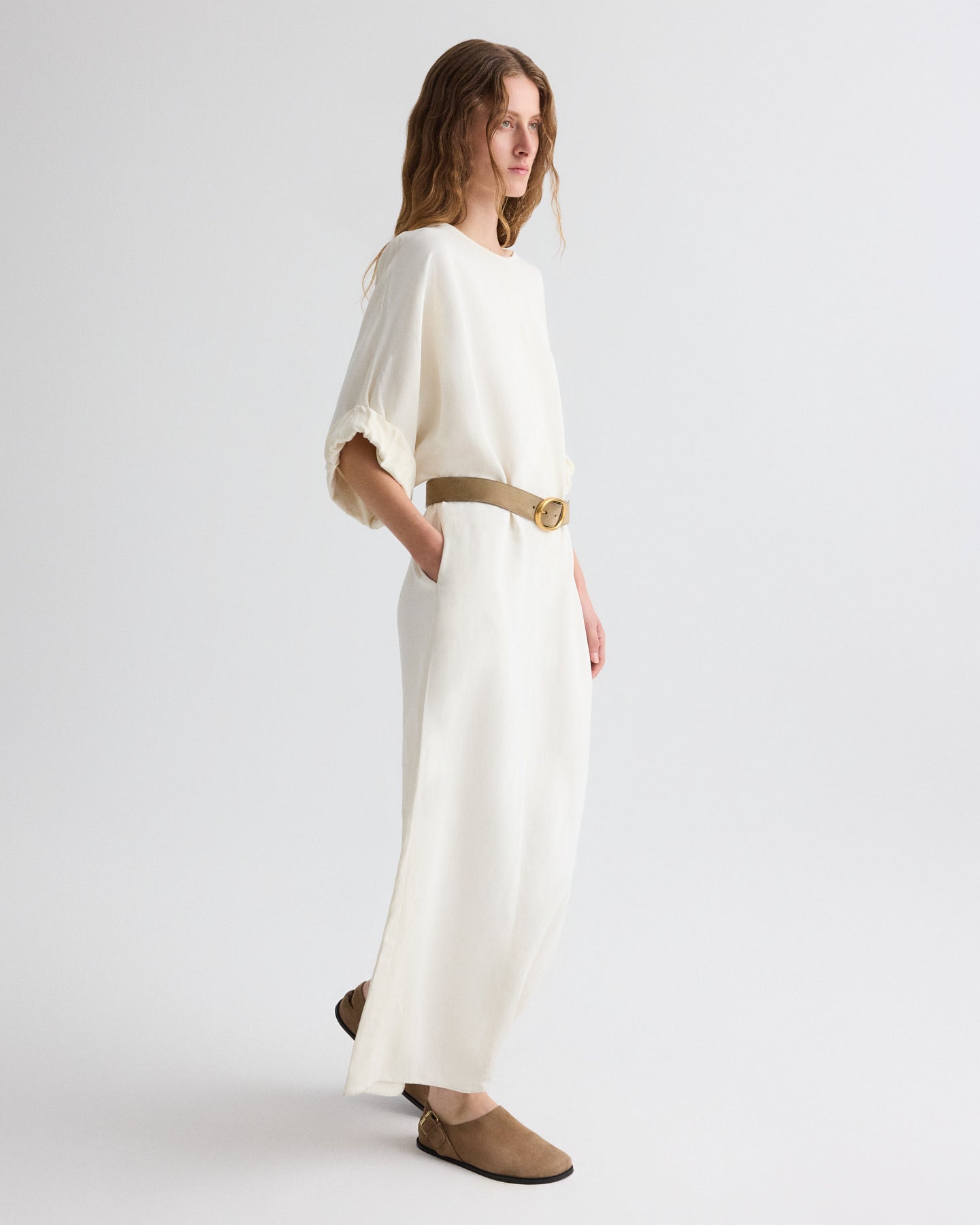 TWP Women's Dress for B Dress in Coated Viscose Linen - Bone