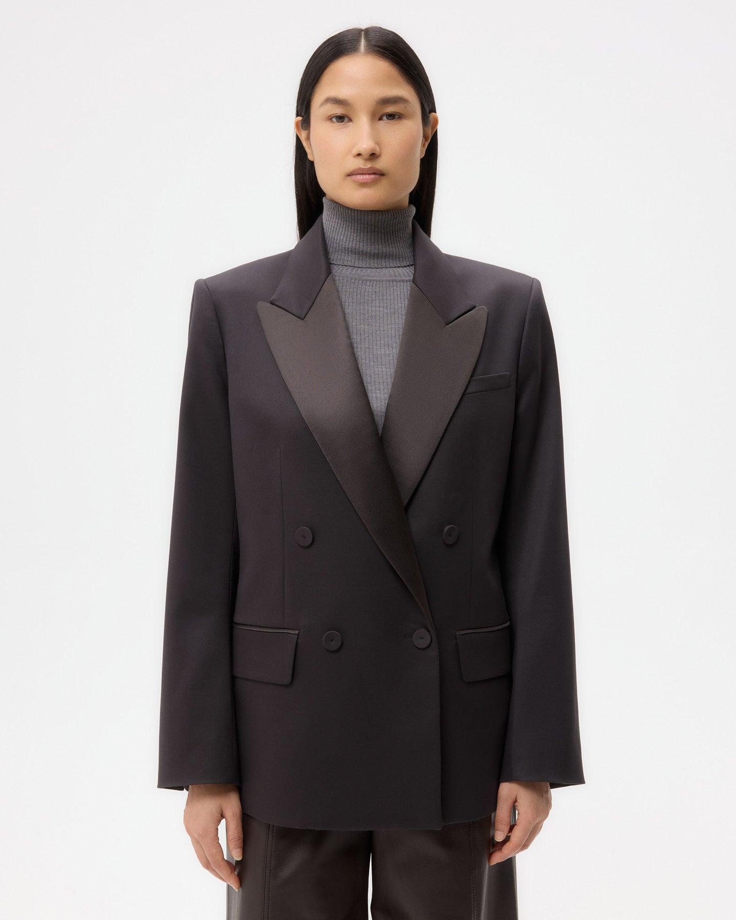 TWP Black Harper Blazer in Tux Wool Suiting view 2