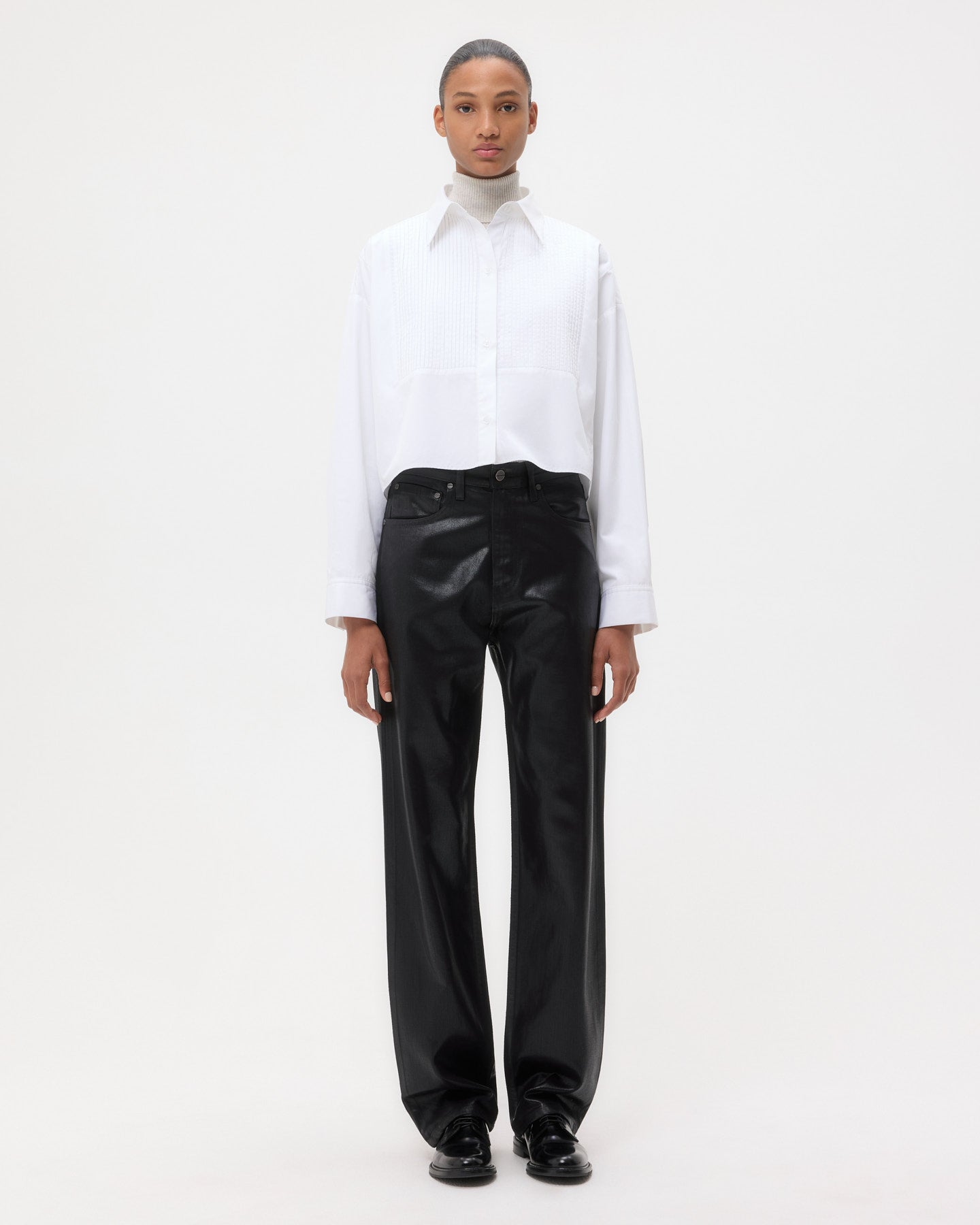 TWP Black Kent St. Jean in Coated Denim view 4