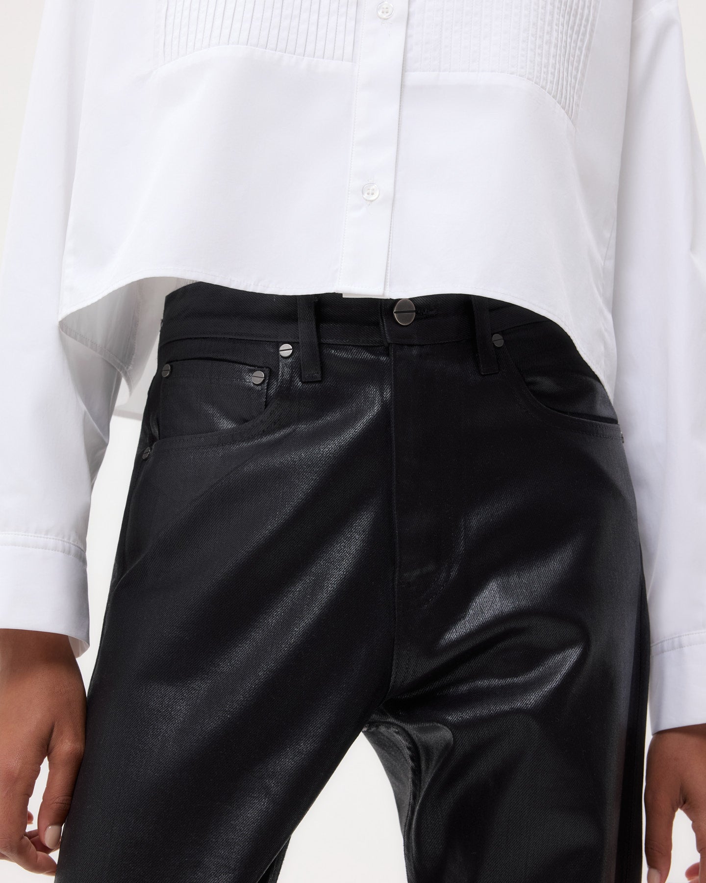 TWP Black Kent St. Jean in Coated Denim view 3
