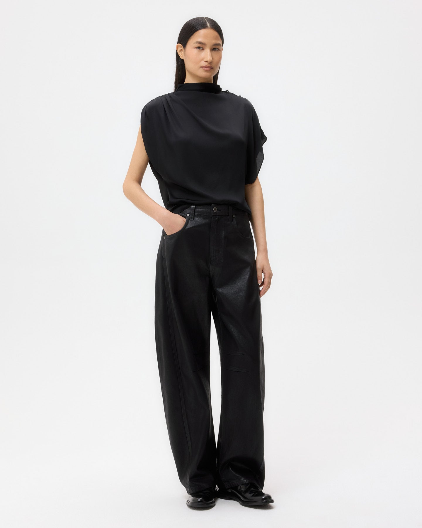 TWP Black Beryl Pant in Coated Denim view 3