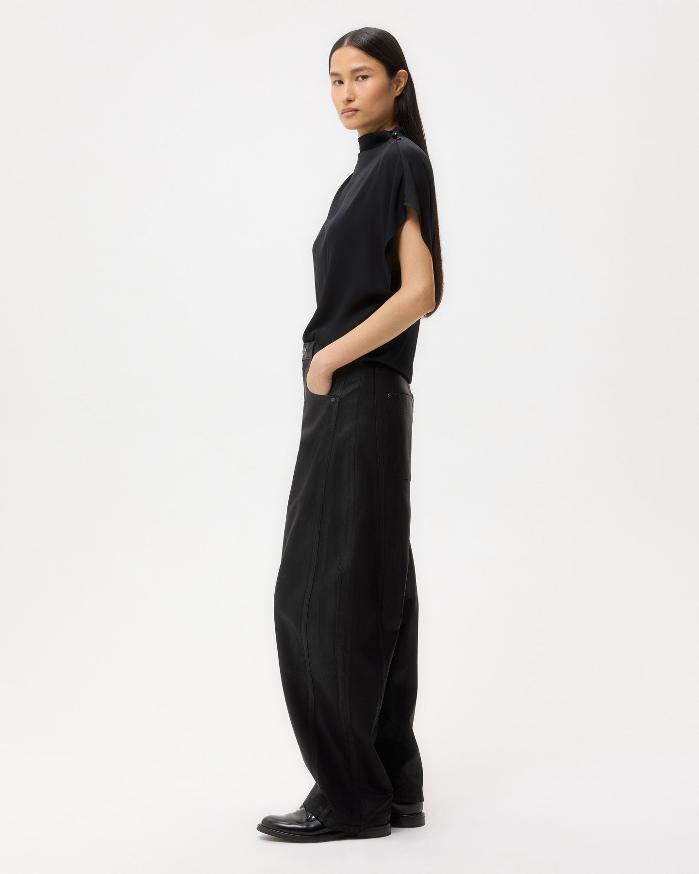 TWP Black Beryl Pant in Coated Denim view 4
